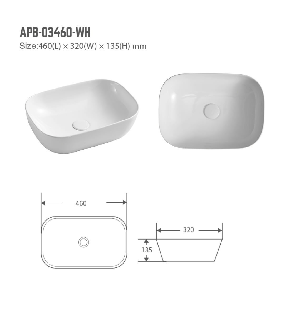 SLIMLINE Rectangle Ceramic Basin, Gloss White - Image 3