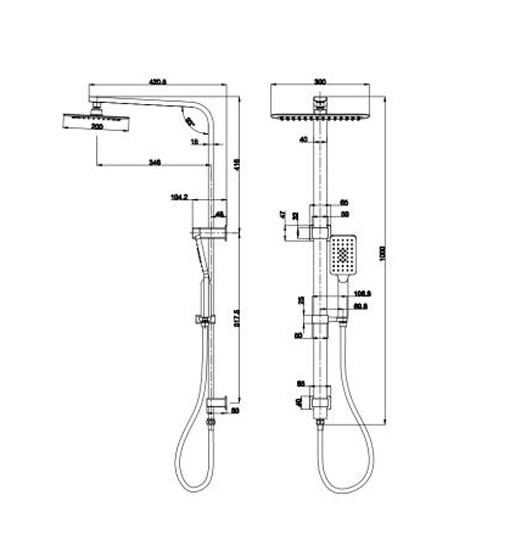 KASTEN 2 in 1 Shower on Rail, Overhead Rain Head, Matte Black - Image 2