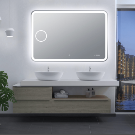 Front Lit LED Mirror with Magnifier, Curved Rim