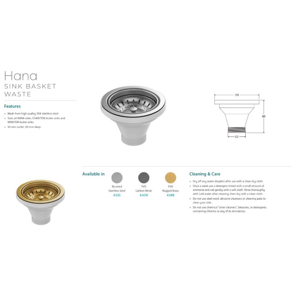 Hana Sink Basket Waste, PVD Rugged Brass - Image 2