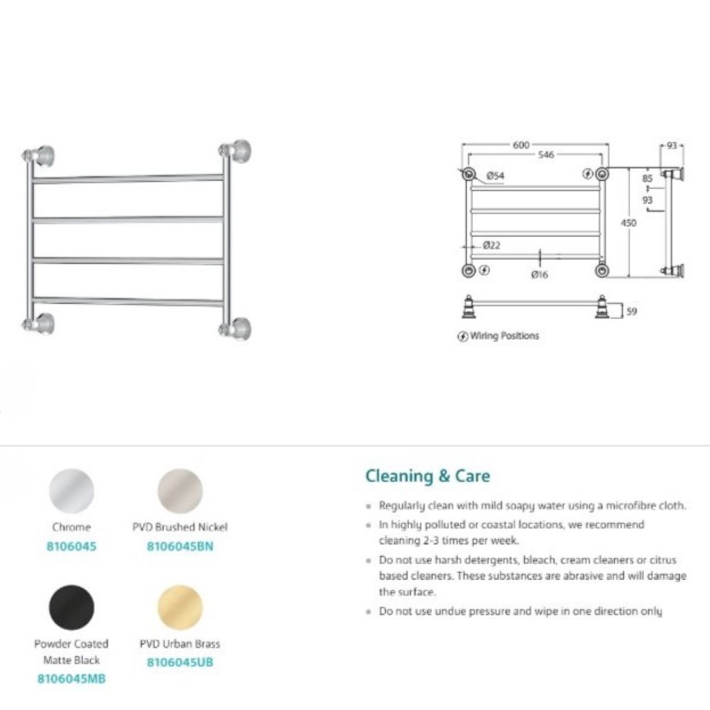LILLIAN Heated Towel Ladder, Matte Black 450mm - Image 2