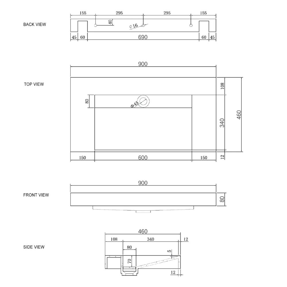 MOONLIGHT Solid Surface Top 0900mm - Image 4