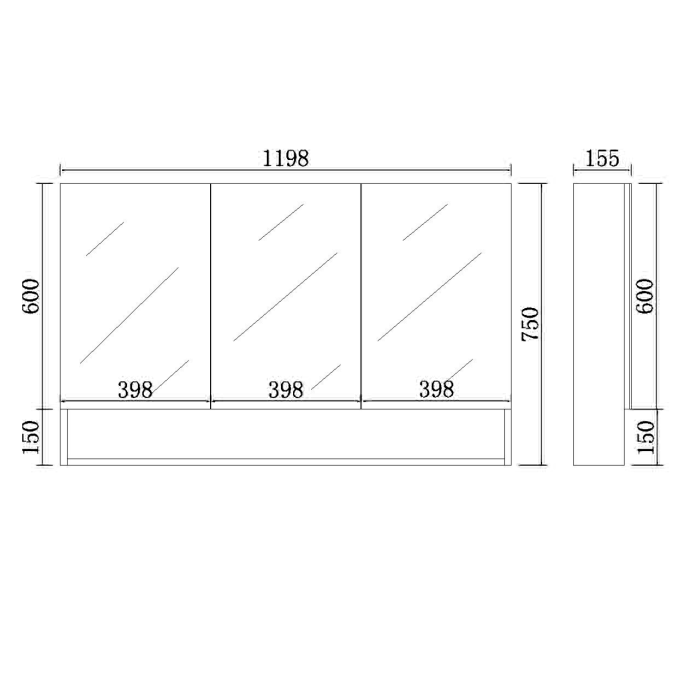 RIVA Mirror Shaving Cabinet with Shelf, Gloss White 1200mm - Image 2