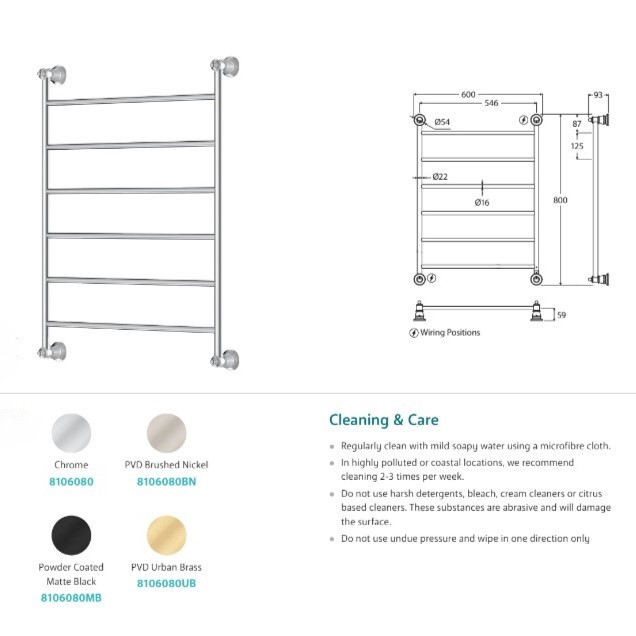 LILLIAN Heated Towel Ladder, Brushed Nickel 800mm - Image 3