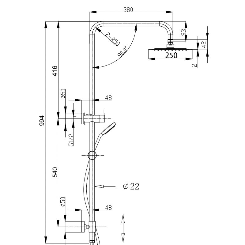 RUND Multi-Function Sliding 2 in 1 Shower, Brushed Bronze - Image 2