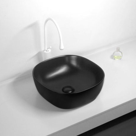 Above Counter Square Basin with Rounded Corners, Matte Black 370mm