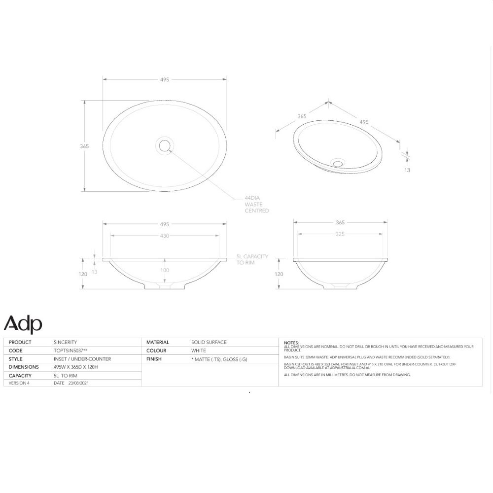 SINCERITY Oval Under Mount or Semi Insert Basin, Gloss White - Image 5