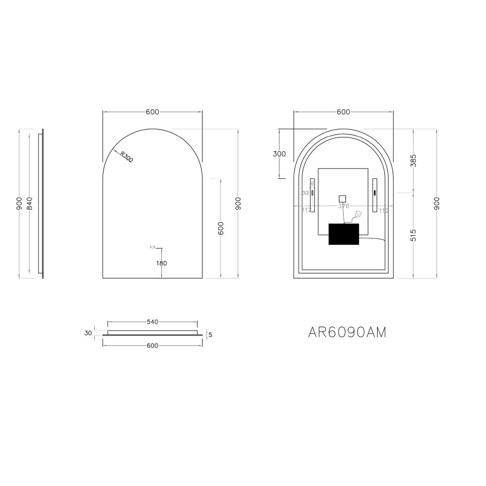 LED Arch Mirror Back Lit 600 X 900mm - Image 3