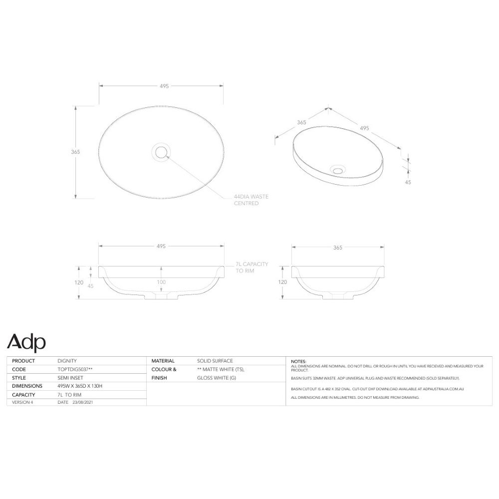 DIGNITY Oval Semi Insert Basin, Gloss White - Image 3
