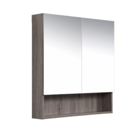 Mirrored 2 Door Shaving Cabinet with Self, Antico Oak 900mm