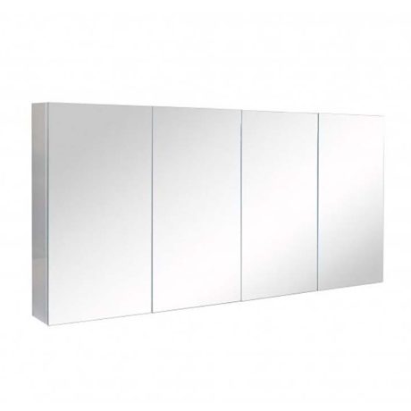 PVC Mirrored 4 Door Shaving Cabinet, Gloss White 1500mm