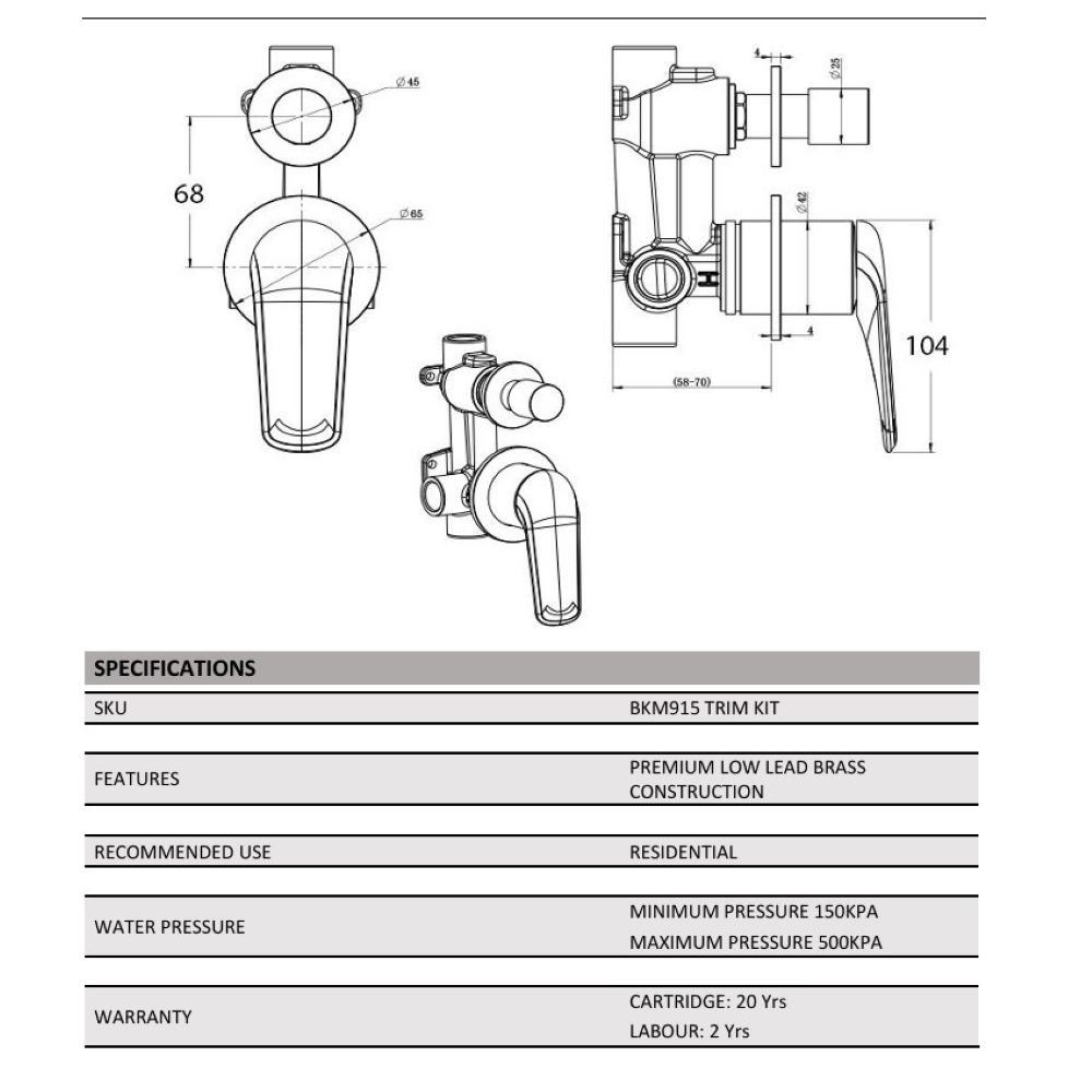 BERLIN Bath/Shower Divertor Mixer Trim Kit, Chrome - Image 2