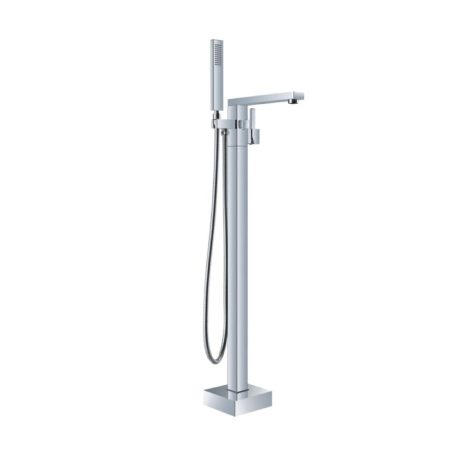 ECKIG Floor Bath Mixer with Hand Shower, Chrome