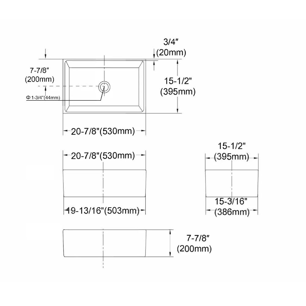 Essentials Butler Sink/Basin, Gloss White 530x395x200mm - Image 3