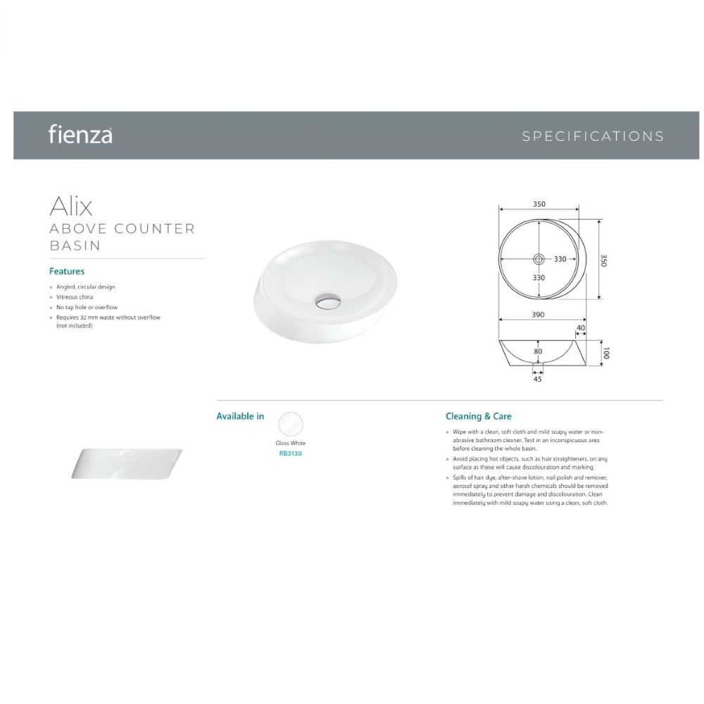 ALIX Above Counter Basin, Gloss White - Image 4