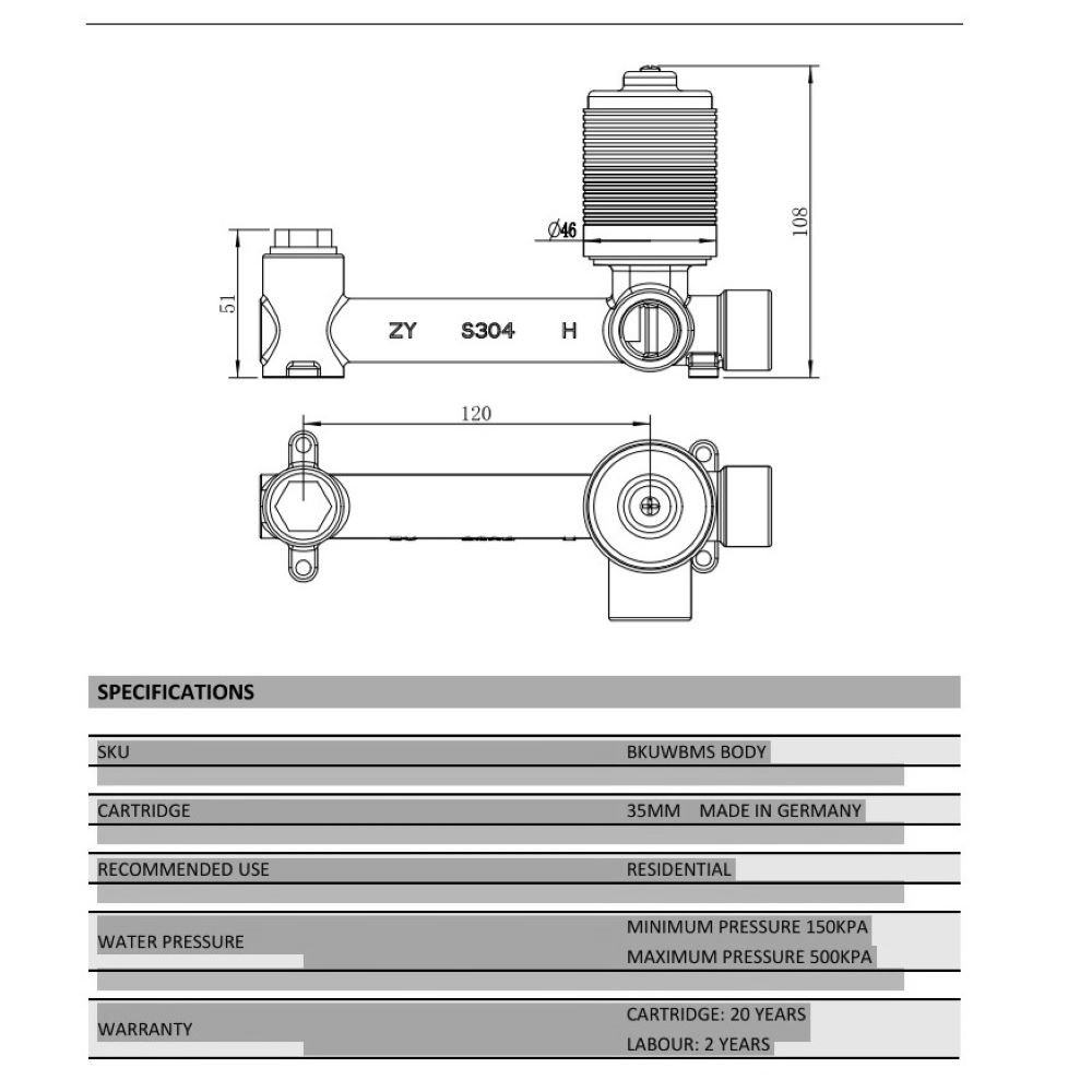Bad Und Kuche UNIVERSAL Wall Basin/Bath Mixer Set Body - Image 2
