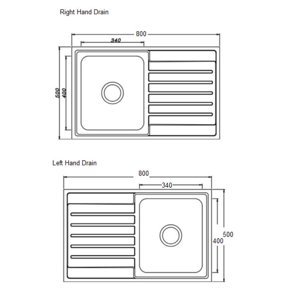 Single Bowl Sink with Left Hand Drainer, Stainless Steel - Image 2