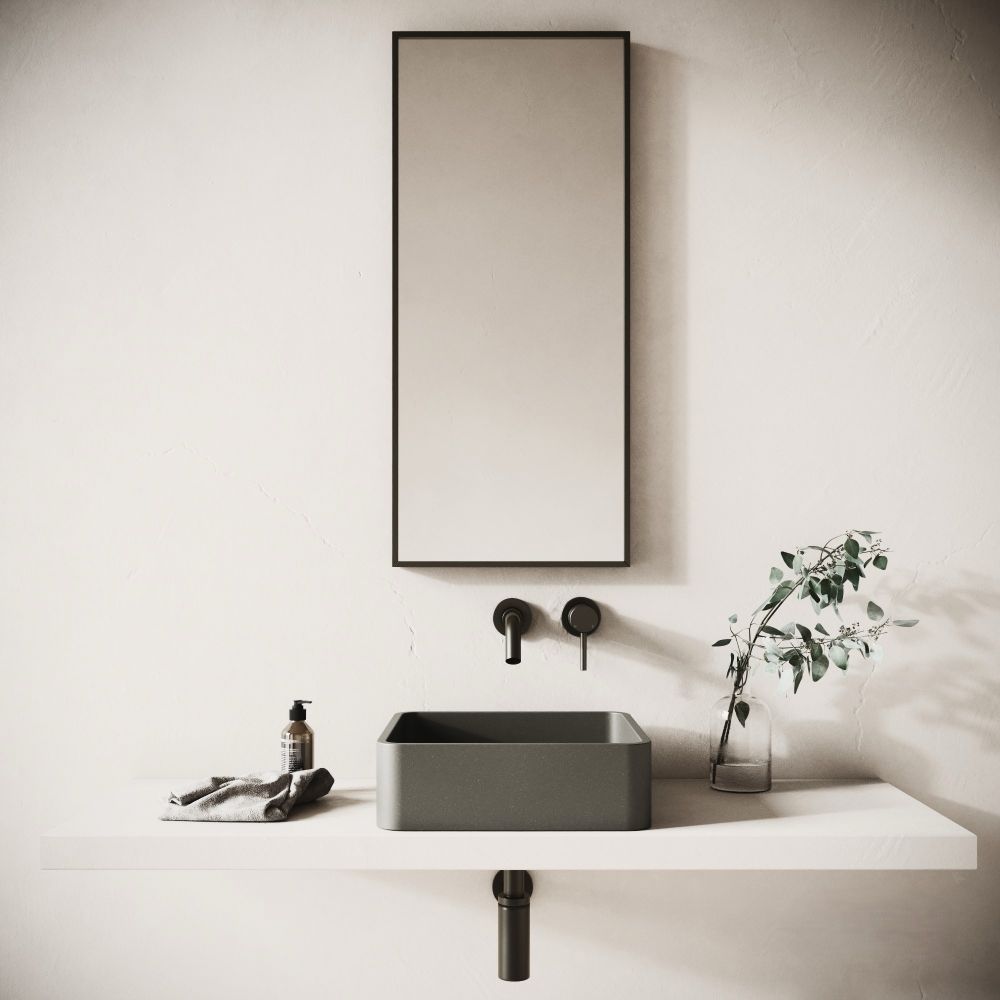 PIAZZA Square Concrete Basin with Smooth Opaque Finish, Matte Black - Image 2