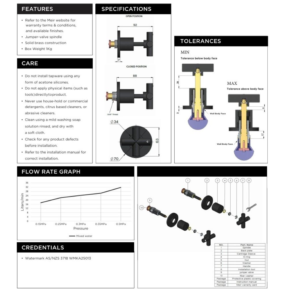 Round Cross Handle Jumper Valve Wall Top Assemblies, Matte Black - Image 5