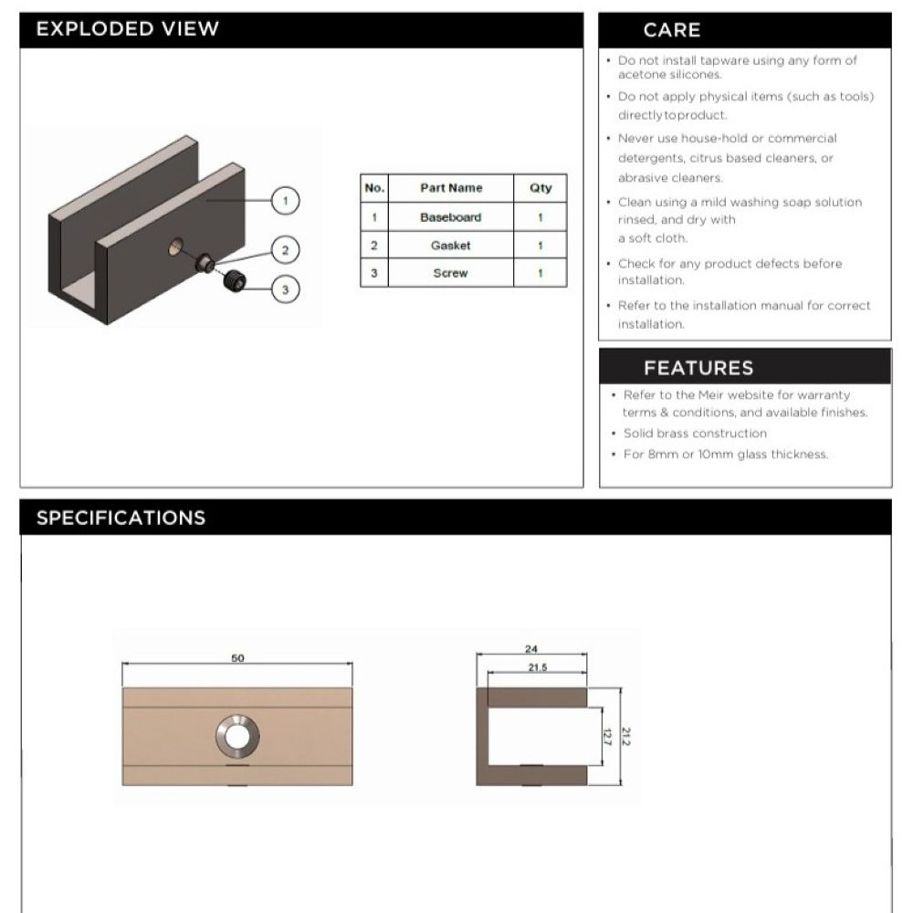 Shower Screen Fixing U Bracket, PVD Brushed Nickel - Image 4