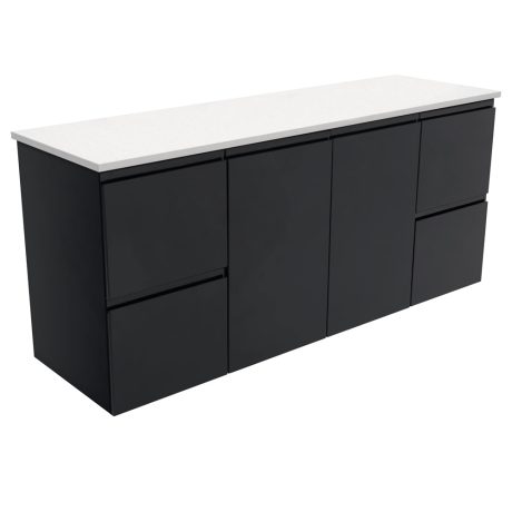 FIENZA Universal Finger Pull Wall-Hung Vanity 1500mm, Cabinet Only Satin Black