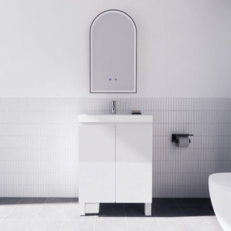 Mini Vanity Floor Mount with Single Bowl Vanity Top, Gloss White 0600mm