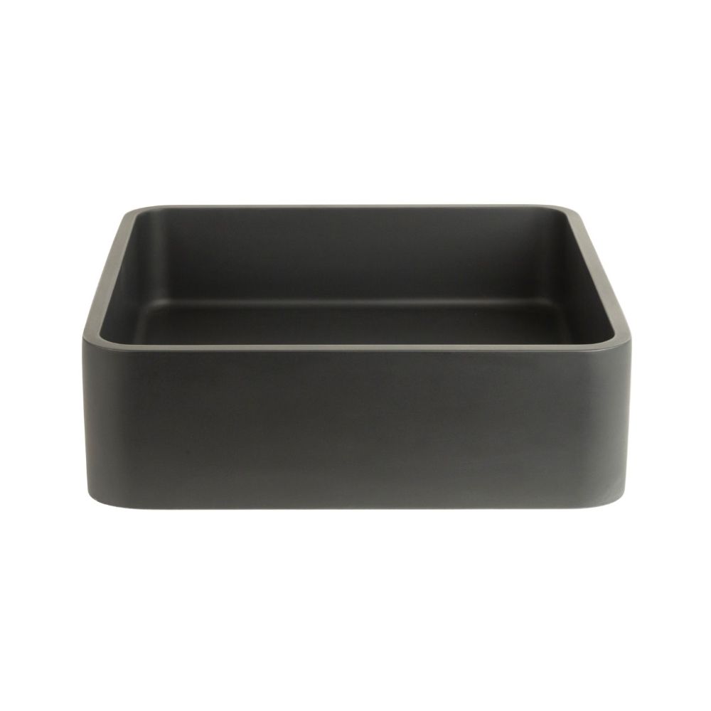PIAZZA Square Concrete Basin with Smooth Opaque Finish, Matte Black