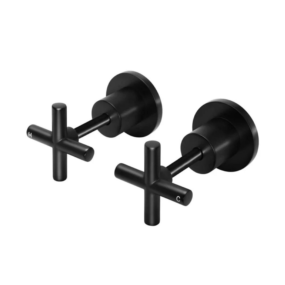 Round Cross Handle Jumper Valve Wall Top Assemblies, Matte Black