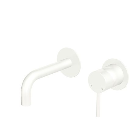 KAYA Basin/Bath Wall Mixer Set, Round Plates, 130mm Outlet, Matte White