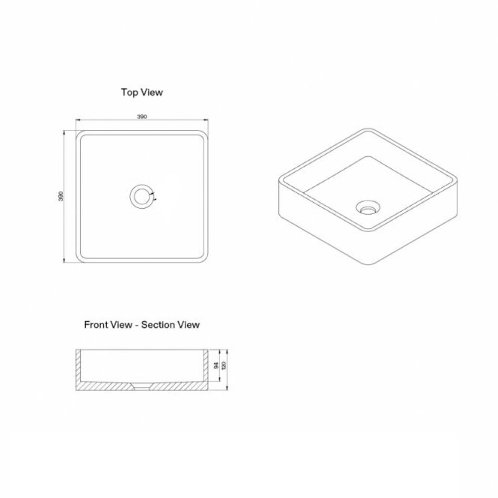 PIAZZA Square Concrete Basin with Smooth Opaque Finish, Matte Black - Image 3