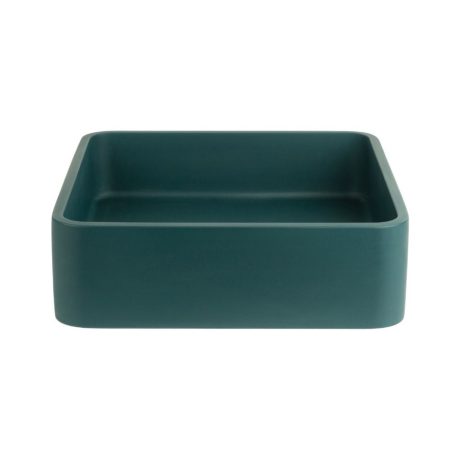 PIAZZA Square Concrete Basin with Smooth Opaque Finish, Teal