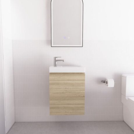 Mini Vanity Wall Mount with Single Bowl Vanity Top, Forest Timber Light Oak