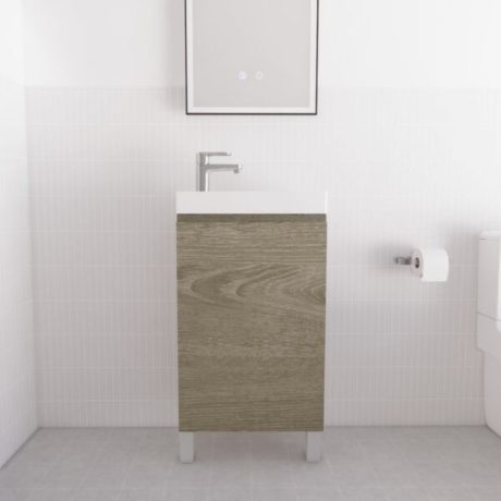 Mini Vanity Floor Mount with Single Bowl Vanity Top, Forest Timber Dark Oak