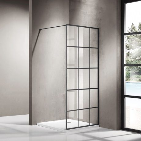 Framed Single Panel Shower Screen with Painted Internal Lines, Matte Black
