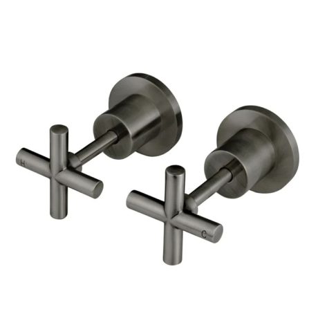 Round Cross Handle Jumper Valve Wall Top Assemblies, PVD Shadow Gunmetal