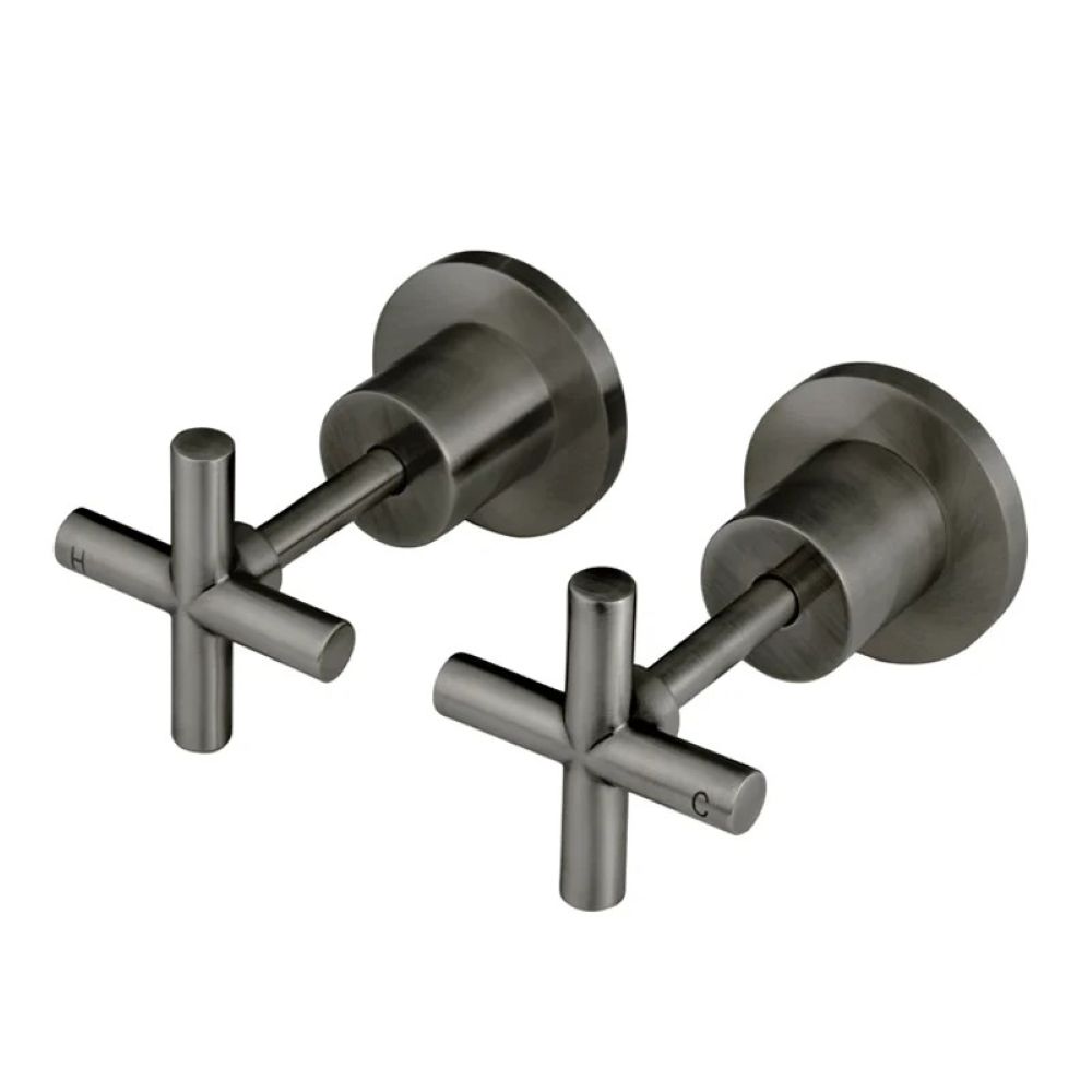 Round Cross Handle Jumper Valve Wall Top Assemblies, PVD Shadow Gunmetal