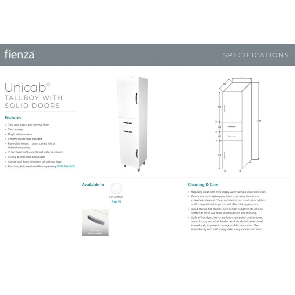 UNICABĀ® Tallboy, Solid Doors, Gloss White - Image 2