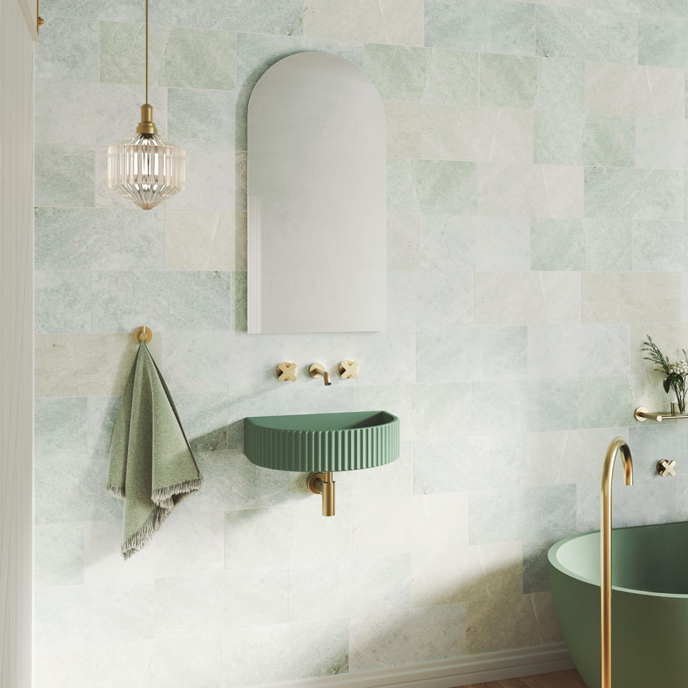 VALENTINA Fluted Arch Concrete Wall Basin, Sage - Image 2