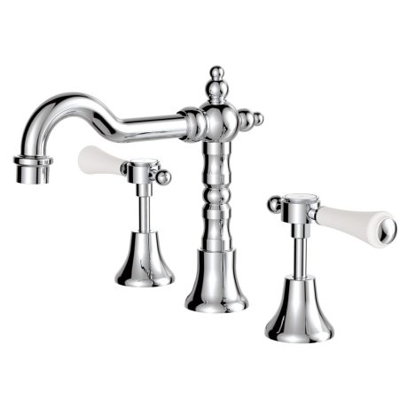 LILLIAN Lever Basin Set, Chrome with Ceramic White Handle