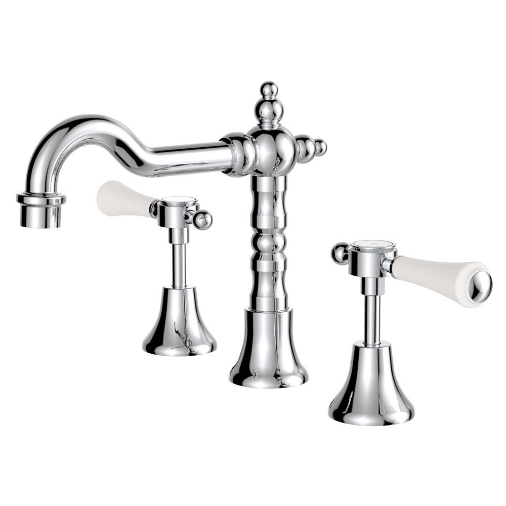 LILLIAN Lever Basin Set, Chrome with Ceramic White Handle