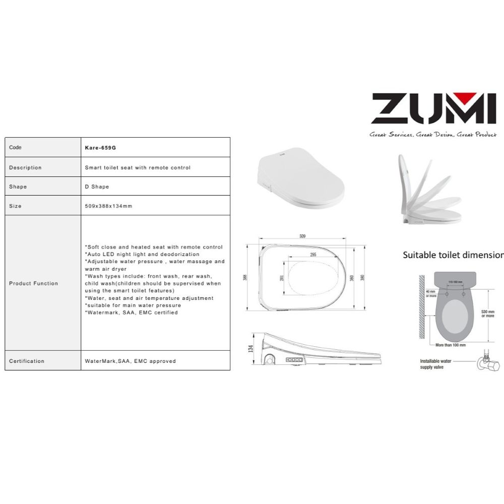 KARE Smart Electric Toilet Bidet Seat with Remote, Gloss White - Image 6