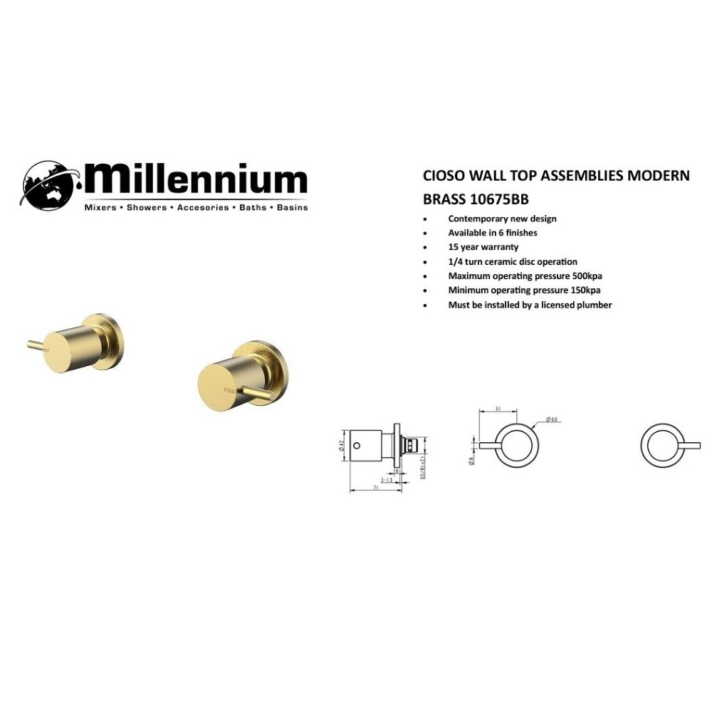CIOSO Wall Top Assemblies, Modern Brass - Image 2