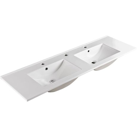 DOLCE Double Bowl Ceramic Basin Top, 3 Tap Holes, 1500mm, Gloss White