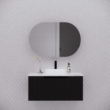 Oval Mirror Cabinet 0870 x 0600mm, Matte Black