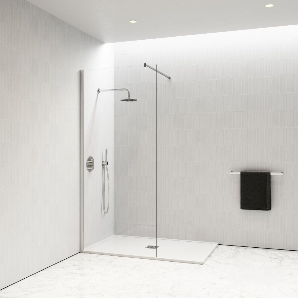 Fixed Panel 960mm Shower Screen with Wall Channel and Support Bar, Chrome