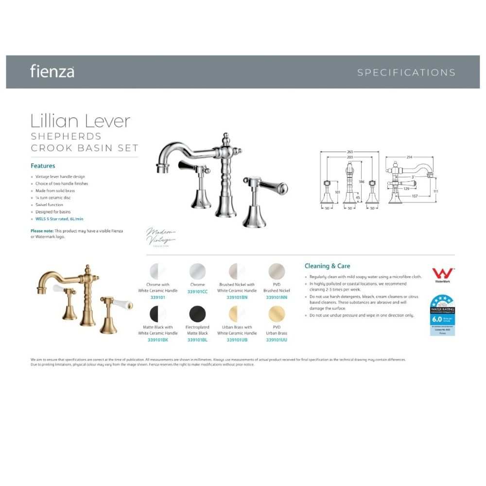 LILLIAN Lever Basin Set, Chrome with Ceramic White Handle - Image 2