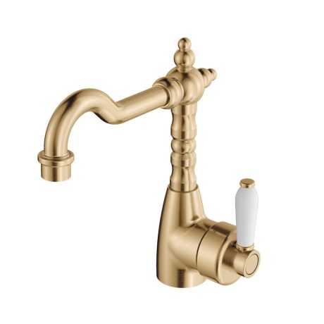 ELEANOR Shepherds Crook Basin Mixer, Urban Brass / Ceramic
