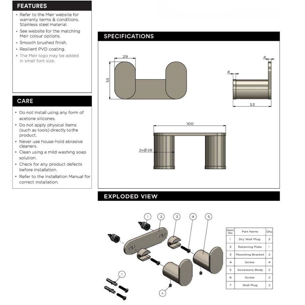 Curvae Double Robe Hook, Brushed Nickel - Image 4
