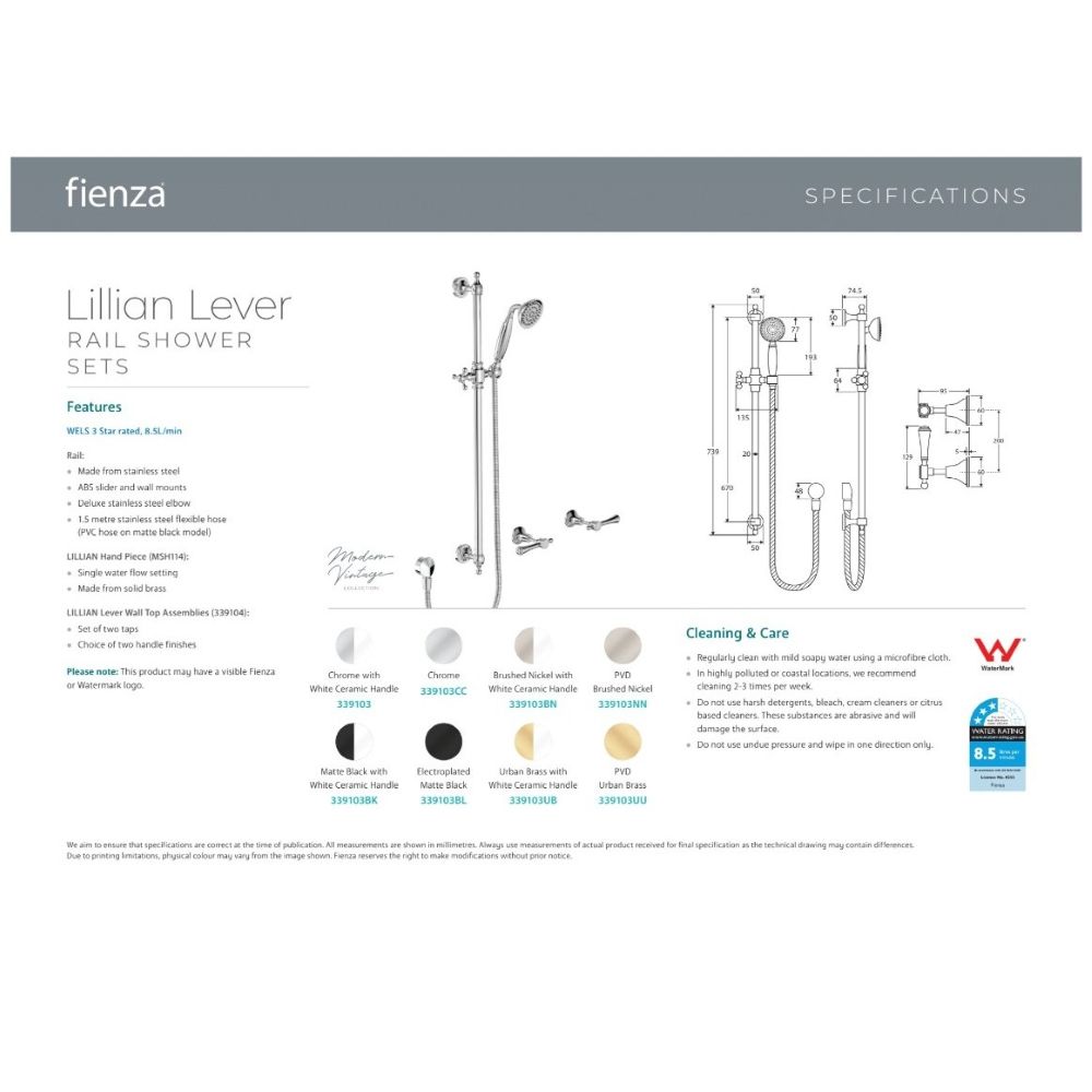 LILLIAN Lever Rail Shower Set, Urban Brass with Ceramic White Handle - Image 3