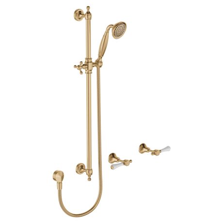 LILLIAN Lever Rail Shower Set, Urban Brass with Ceramic White Handle